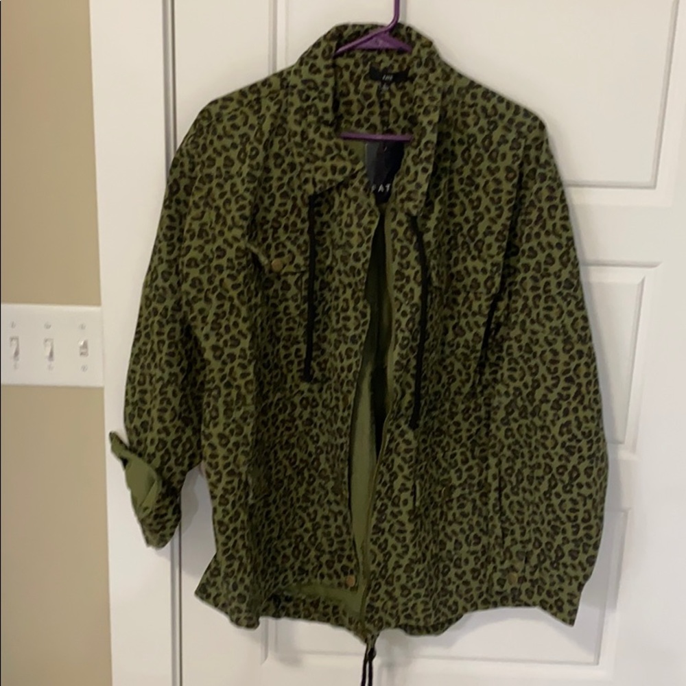 Olive green leopard print utility jacket